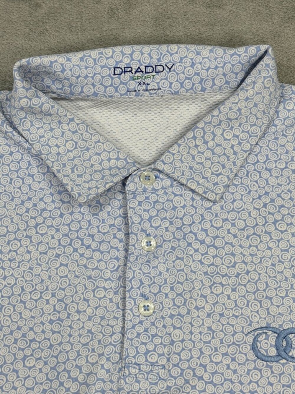 DRADDY Sport Golf Performance Polo Mens XXL Blue Swirls Stretch Athletic Shirt